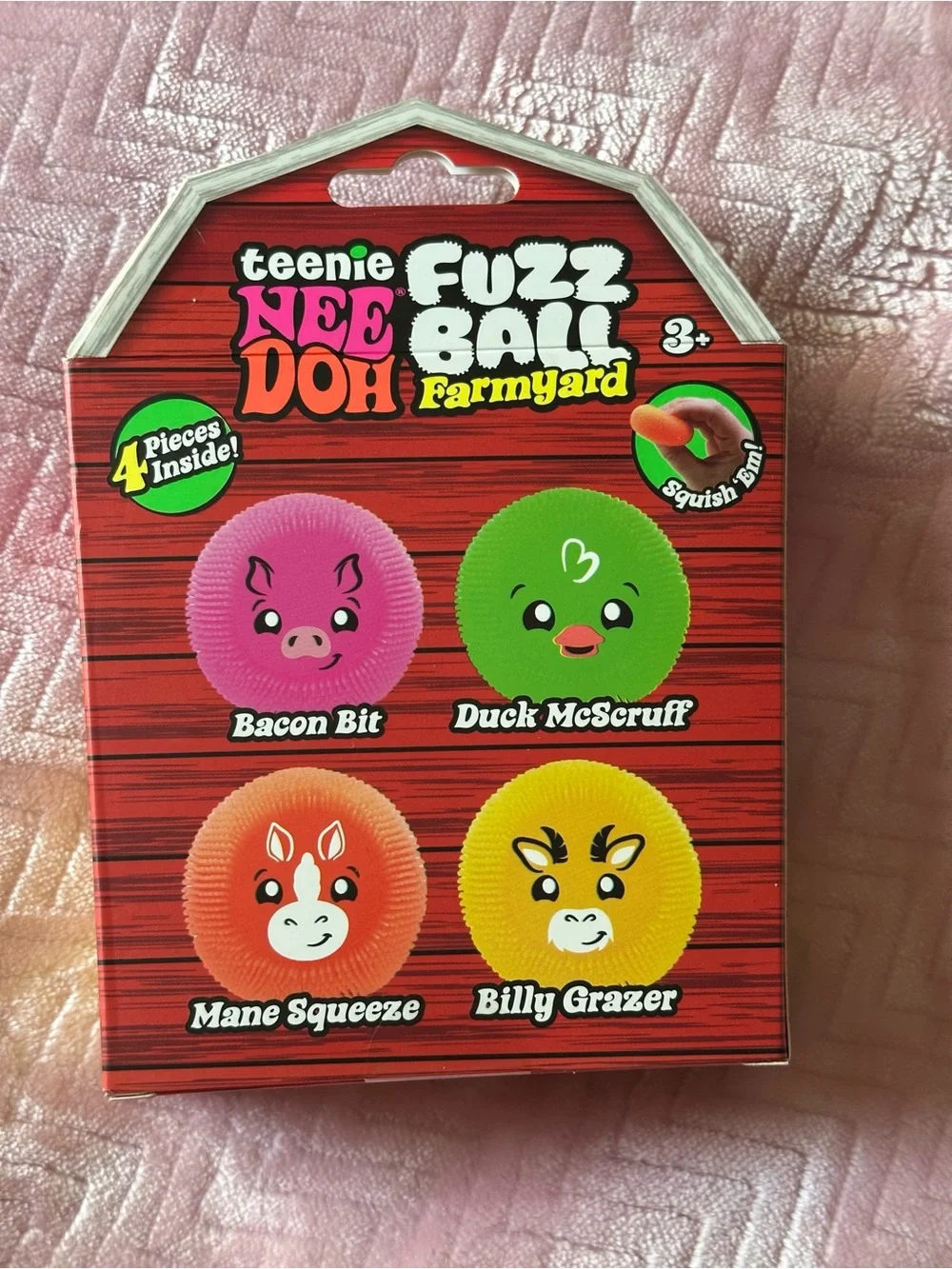 Teenie Fuzz Farm 4-Pack Squishy Toys - Pink, Green, Orange, Yellow